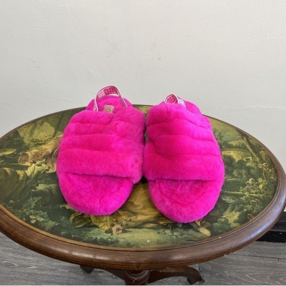 UGG Fluff Yeah Slide Slippers Hot Pink Faux Fur Women's Size 6
